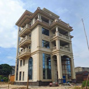 泰州 黄金麻花岗岩石材别墅外墙干挂搭配（雕花栏杆花瓶柱门楼罗马柱）