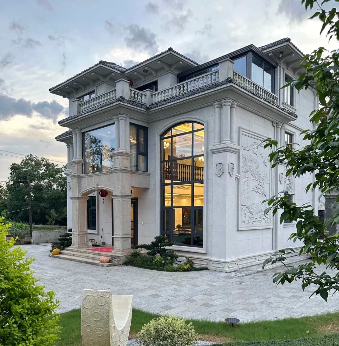 泰州 白麻花岗岩私人别墅干挂石材豪华定制