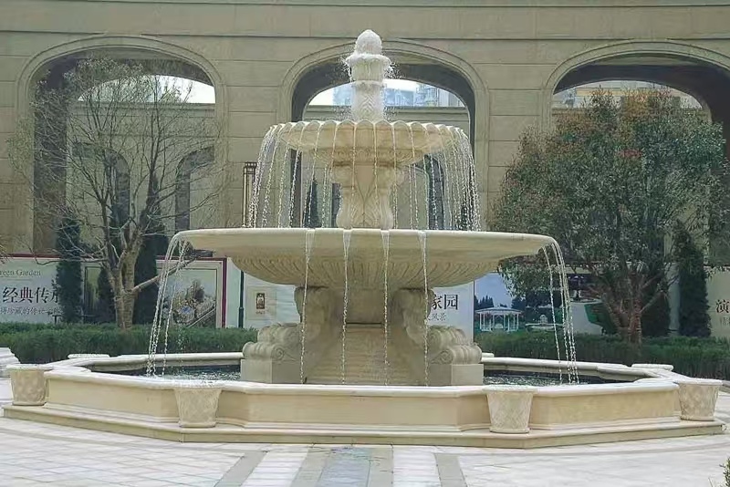 泰州 黄金麻花岗岩异型加工——户外庭院石雕流水喷泉