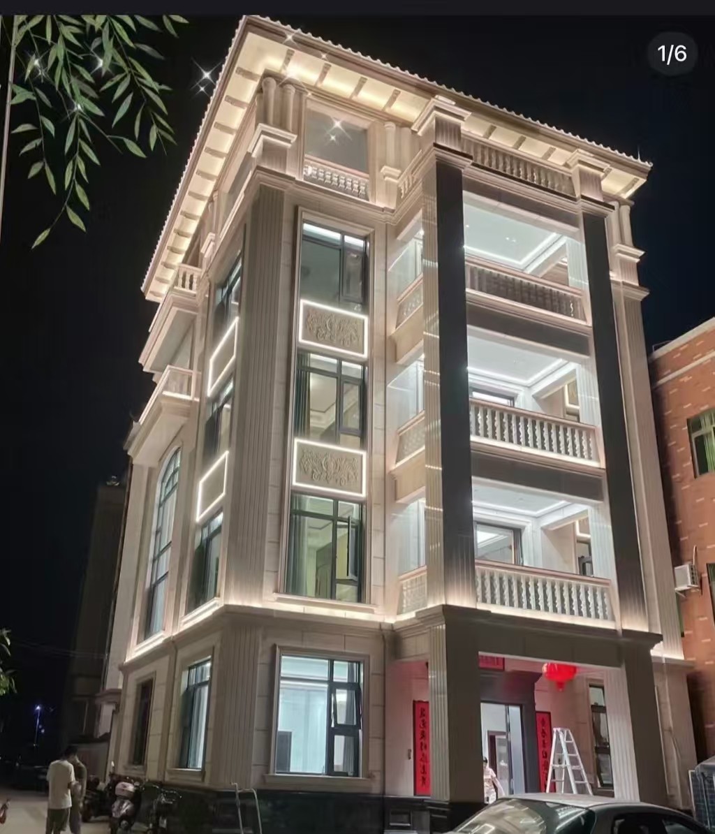 泰州 芝麻白花岗岩别墅外墙夜间效果