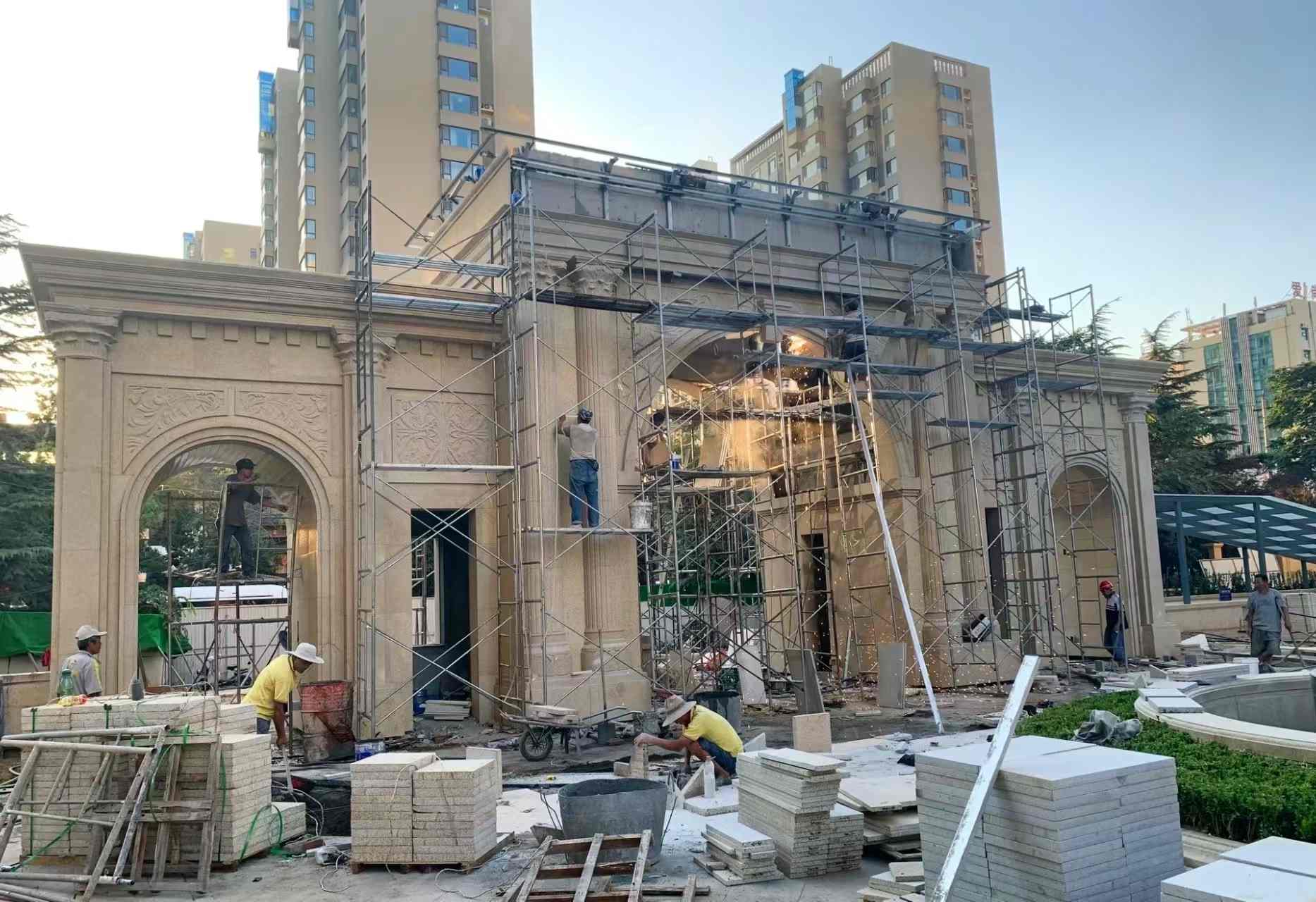 泰州 黄金麻荔枝面花岗岩小区门楼外墙干挂